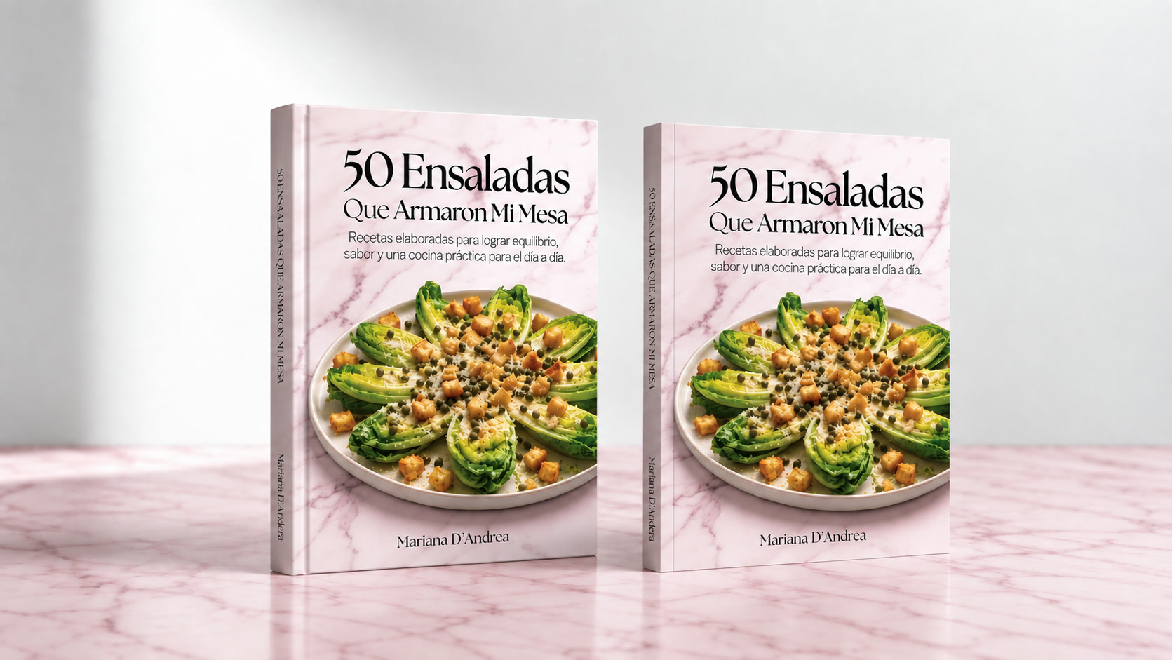 50 Ensaladas Que Armaron Mi Mesa — ediciones en tapa dura y tapa blanda, una junto a la otra